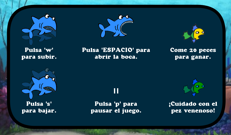 Pantalla de controles del Shark's Dinner